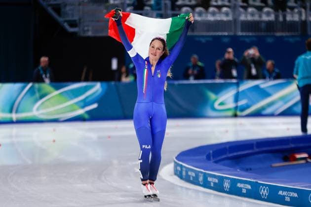 MILAN , 12-02-2026 , Milano Speed skating, Eisschnelllauf Stadium , Olympic Winter games, Winterspiele,Spiele, Summer games 2026 - Speed Skating 5000m ladies, Picture shows Francesca Lollobrigida Olympic Winter Games 2026 - Speed Skating 5000m ladies  x201527316x Copyright: