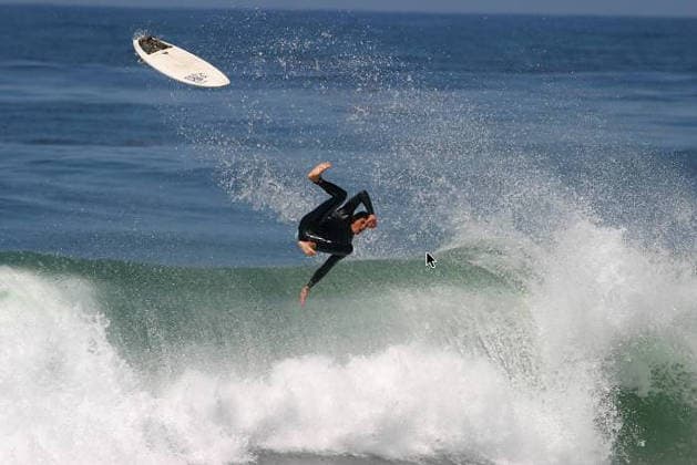 Aug 01, 2004; Salt Creek, CA, USA; A surfer gets big air during a big swell at salt creek beach California. Surfing in a full wet suit and short board. Salt Creek CA USA Copyright: xRuaridhxStewartx