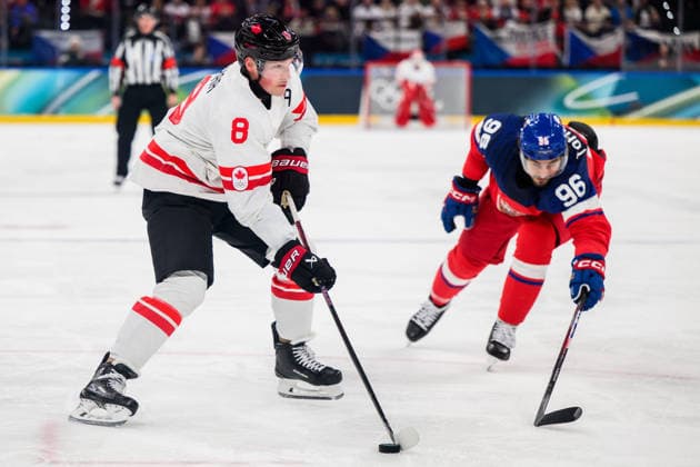260212 Cale Makar of Canada and David Tomasek of Czech Replublic in the men s Ice hockey, Eishockey game between Czech Republic and Canada during day 6 of the 2026 Winter Olympics on February 12, 2026 in Milan. Photo: Carl Sandin BILDBYRAN kod CS CS0874 ishockey ice hockey Olympic Games, Olympische Spiele, Olympia, OS olympics winter olympics os ol olympiska spel vinter-os olympiske leker milano cortina 2026 milan cortina 2026 milano cortina 2026 olympic games milano cortina 2026 winter olympic games milano cortina-os milano cortina-ol vinter-ol 6 bbeng tjeckien czech republic kanada canada *** 260212 Cale Makar of Canada and David Tomasek of Czech Republic in the men s ice hockey game between Czech Republic and Canada during day 6 of the 2026 Winter Olympics on February 12, 2026 in Milan Photo Carl Sandin BILDBYRAN kod CS CS0874 ishockey ice hockey olympic games olympics winter olympics os ol olympiska spel vinter os olympiske leker milano cortina 2026 milan cortina 2026 milano cortina 2026 olympic games milano cortina 2026 winter olympic games milano cortina os milano cortina ol vinter ol 6 bbeng tjeckien czech republic kanada canada  Copyright: CARLxSANDIN BB260212CS146