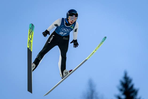 OLYMPICS - Winter Olympic Games, Olympische Spiele, Olympia, OS Milano Cortina 2026 PREDAZZO,ITALY,12.FEB.26 - OLYMPICS, NORDIC SKIING, Ski jumping, Skispringen, Ski, nordisch - Winter Olympic Games Milano Cortina 2026, large hill, women, training. Image shows Annika Belshaw (USA).  GEPAxpictures xMatthiasxTrinkl
