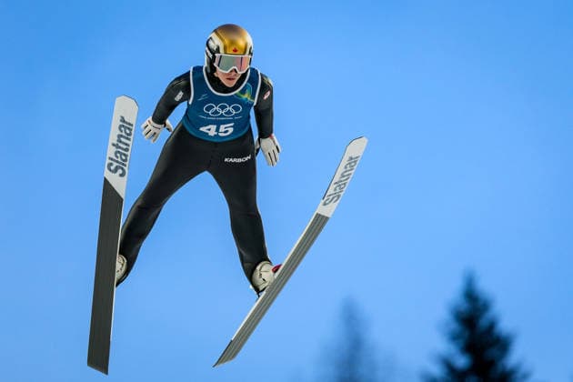 OLYMPICS - Winter Olympic Games, Olympische Spiele, Olympia, OS Milano Cortina 2026 PREDAZZO,ITALY,12.FEB.26 - OLYMPICS, NORDIC SKIING, Ski jumping, Skispringen, Ski, nordisch - Winter Olympic Games Milano Cortina 2026, large hill, women, training. Image shows Abigail Strate (CAN).  GEPAxpictures xMatthiasxTrinkl