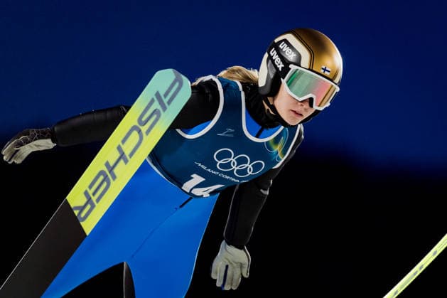 OLYMPICS - Winter Olympic Games, Olympische Spiele, Olympia, OS Milano Cortina 2026 PREDAZZO,ITALY,12.FEB.26 - OLYMPICS, NORDIC SKIING, Ski jumping, Skispringen, Ski, nordisch - Winter Olympic Games Milano Cortina 2026, large hill, women, training. Image shows Minja Korhonen (FIN).  GEPAxpictures xMatthiasxTrinkl