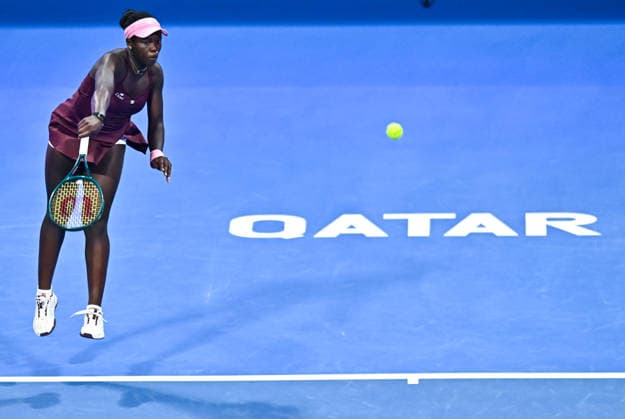 WTA, Tennis Damen QATAR OPEN 2026-QUARTERFINAL Victoria Mboko of Canada competes in her quarterfinal match against Elena Rybakina of Kazakhstan during the WTA Qatar TotalEnergies Open 2026 tennis tournament at the Khalifa International Tennis Complex in Doha, Qatar, on February 12, 2026. ¨ DOHA Qatar Copyright: xNOUSHADx