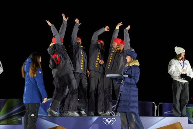 Olympische Winterspiele Milano Cortina 2026 Rennrodeln Team Staffel am 12.02.2026 im Cortina Sliding Centre in Cortina d™Ampezzo Team Deutschland gewinnt die Gold Medaille *** Olympic Winter Games Milano Cortina 2026 Luge Team Relay on 12 02 2026 at the Cortina Sliding Center in Cortina d™Ampezzo Team Germany wins the gold medal xMSx