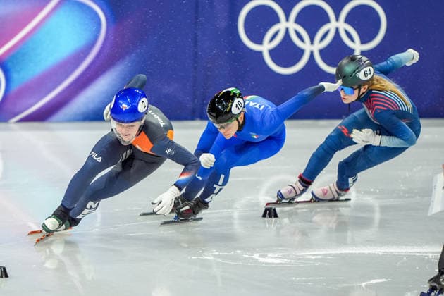 2026-02-12 - Milano Cortina 2026 Winter Olympics MILAN, ITALY - FEBRUARY 12: Xandra Velzeboer of Netherlands, Arianna Fontana of Italy, Berenice Comby of France performing on the Short Track Speed skating, Eisschnelllauf Women s 500m Quaterfinals during the Milano Cortina 2026 Winter Olympics at the Milano Ice Skating Arena on February 12, 2026 in Milan, Italy Milan Milano Ice Skating Arena Italy Content not available for redistribution in The Netherlands directly or indirectly through any third parties. Copyright: xAndrexWeeningx