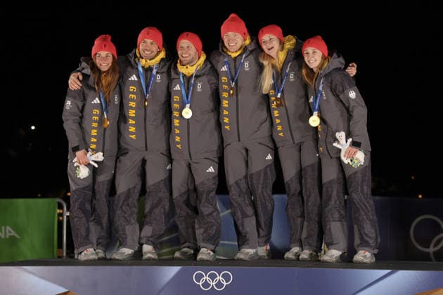 Gold medal for Germany during the Olympic Winter games, Winterspiele,Spiele, Summer games Milano-Cortina 2026, Luge Team Relay on February 12, 2026 at Cortina Sliding Centre in Cortina D Ampezzo  Copyright: xLucianoxMariaxBisi IPAxSportx xipa-agency.netx xx IPA_71390732 IPA_Agency_IPA71390732
