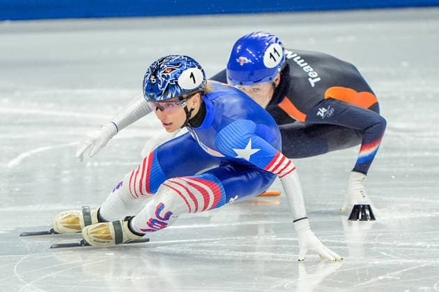2026-02-12 - Milano Cortina 2026 Winter Olympics MILAN, ITALY - FEBRUARY 12: Kristen Santos-Griswold of United States, Michelle Velzeboer of Netherlands performing on the Short Track Speed skating, Eisschnelllauf Women s 500m Quaterfinals during the Milano Cortina 2026 Winter Olympics at the Milano Ice Skating Arena on February 12, 2026 in Milan, Italy Milan Milano Ice Skating Arena Italy Content not available for redistribution in The Netherlands directly or indirectly through any third parties. Copyright: xAndrexWeeningx