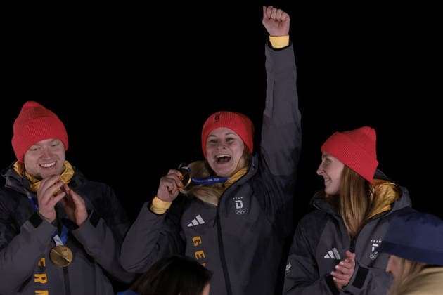 Gold medal for Germany during the Olympic Winter games, Winterspiele,Spiele, Summer games Milano-Cortina 2026, Luge Team Relay on February 12, 2026 at Cortina Sliding Centre in Cortina D Ampezzo  Copyright: xLucianoxMariaxBisi IPAxSportx xipa-agency.netx xx IPA_71391064 IPA_Agency_IPA71391064