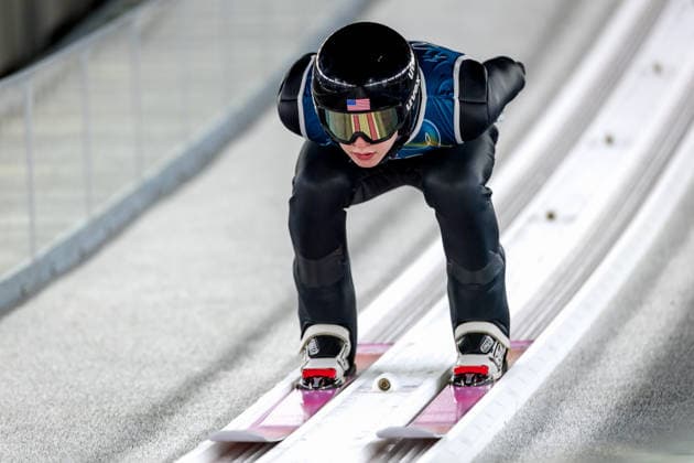 OLYMPICS - Winter Olympic Games, Olympische Spiele, Olympia, OS Milano Cortina 2026 PREDAZZO,ITALY,12.FEB.26 - OLYMPICS, NORDIC SKIING, Ski jumping, Skispringen, Ski, nordisch - Winter Olympic Games Milano Cortina 2026, large hill, men, training. Image shows Tate Frantz (USA).  GEPAxpictures xMatthiasxTrinkl