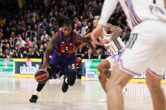 February 12, 2026, Barcelona, Barcelona, Spain: Myles Cale of FC Barcelona, Barca in action during the EuroLeague Regular Season Round 28 match played between FC Barcelona and Paris Basketball at Palau Blaugrana on February 12, 2026 in Barcelona, Spain. Barcelona Spain - ZUMAa181 20260212_zaa_a181_038 Copyright: xJavierxBorregox