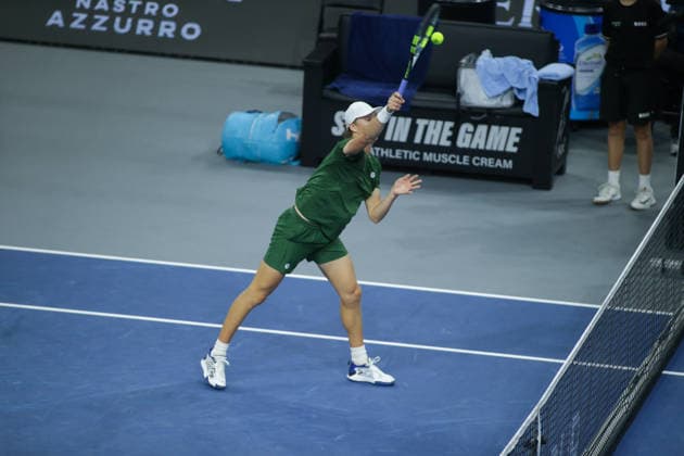 February 12, 2026, Frisco, Texas, USA: ETHAN QUINN (USA) hits the ball during a menÃ¢â‚¬â ¢s singles match at 2026 Nexo Dallas Open at The Ford Center at The Star in Frisco, Texas. Marin Cilic defeated Ethan Quinn, 7:6, 6:3. Tennis 2026: Dallas Open: Quinn 7:6, 6:3 Cilic  - ZUMAh193 20260212_zsp_h193_026 Copyright: xDanielxMcGregor-Huyerx