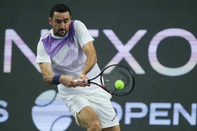 February 12, 2026, Frisco, Texas, USA: MARIN CILIC (CRO) hits the ball during a menÃ¢â‚¬â ¢s singles match at 2026 Nexo Dallas Open at The Ford Center at The Star in Frisco, Texas. Marin Cilic defeated Ethan Quinn, 7:6, 6:3. Frisco USA - ZUMAh193 20260212_zsp_h193_017 Copyright: xDanielxMcGregor-Huyerx