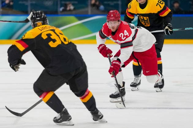Nikolaj Ehlers (Denmark) controll the puck during the Ice hockey, Eishockey Men - Preliminary Round - Group C match between Germany v Denmark on day six of the Milano Cortina 2026 Winter Olympic Games, Olympische Spiele, Olympia, OS at Milano Rho Ice Hockey Arena on February 12, 2026 in Milan, Italy. (Photo by Alex Gottschalk DeFodi Images) - *** Nikolaj Ehlers Denmark controll the puck during the Ice Hockey Men Preliminary Round Group C match between Germany v Denmark on day six of the Milano Cortina 2026 Winter Olympic games at Milano Rho Ice Hockey Arena on February 12, 2026 in Milan, Italy Photo by Alex Gottschalk DeFodi Images