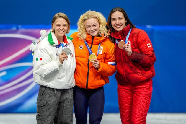 2026-02-12 - Milano Cortina 2026 Winter Olympics MILAN, ITALY - FEBRUARY 12: Xandra Velzeboer of Netherlands, Courtney Sarault of Canada, Arianna Fontana of Italy performing on the Short Track Speed skating, Eisschnelllauf Women s 500m Finals during the Milano Cortina 2026 Winter Olympics at the Milano Ice Skating Arena on February 12, 2026 in Milan, Italy Milan Milano Ice Skating Arena Italy Content not available for redistribution in The Netherlands directly or indirectly through any third parties. Copyright: xAndrexWeeningx