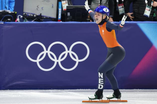 February 12, 2026, Milan, Lombardy, Italy: XANDRA VELZEBOER of Netherlands reacts to winning the Women s 500m Final A of the Short Track Speed skating, Eisschnelllauf at the Milano Cortina 2026 Winter Olympic Games, Olympische Spiele, Olympia, OS Milan Italy - ZUMAc179 20260212_oly_c179_125 Copyright: xMickaelxChavetx