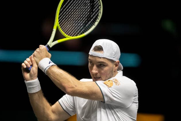 ROTTERDAM, NETHERLANDS - FEBRUARY 12: Jan-Lennard Struff of Germany in action against Alexander Bublik of Kazakhstan on Day 4 of the ABN AMRO Open at Rotterdam Ahoy on February 12, 2026 in Rotterdam, Netherlands. (Photo by Andy Astfalck) Netherlands Copyright: xAndyxAstfalckx