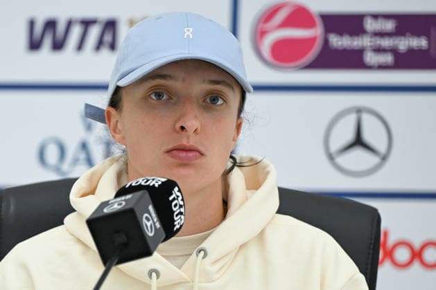Qatar TotalEnergies Open 2026 - Day Five DOHA, QATAR FEBRUARY 12: Iga Swiatek of Poland is seen during a press conference, PK, Pressekonferenz following her loss to Maria Sakkari of Greece in the quarterfinal on Day Five of the Qatar TotalEnergies Open, part of the Hologic WTA, Tennis Damen Tour, at the Khalifa International Tennis and Squash Complex on February 12, 2026 in Doha, Qatar. Doha Qatar  Copyright: xArturxWidakx originalFilename:widak-qatartot260212_npl2J.jpg