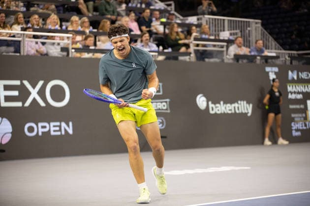 February 12, 2026, Frisco, Texas, USA: BEN SHELTON (USA) reacts during a menÃ¢â‚¬â ¢s singles match at 2026 Nexo Dallas Open at The Ford Center at The Star in Frisco, Texas. Ben Shelton advances to the quarterfinals after defeating Adrian Mannarino, 7:6, 6:7, 6:3. Frisco USA - ZUMAh193 20260212_zsp_h193_072 Copyright: xDanielxMcGregor-Huyerx