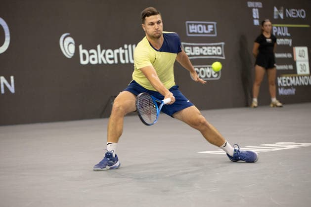 February 13, 2026, Frisco, Texas, USA: MIOMIR KECMANOVIC (SRB) uses a forehand during a menâ€⠢s singles match at 2026 Nexo Dallas Open at The Ford Center at The Star in Frisco, Texas. Miomir Kecmanovic advances to the quarterfinals after defeating Tommy Paul, 5:7, 6:4, 6:4. Tennis 2026: Dallas Open: Paul 5:7, 6:4, 6:4 Kecmanovic - ZUMAh193 20260213_zsp_h193_012 Copyright: xDanielxMcGregor-Huyerx