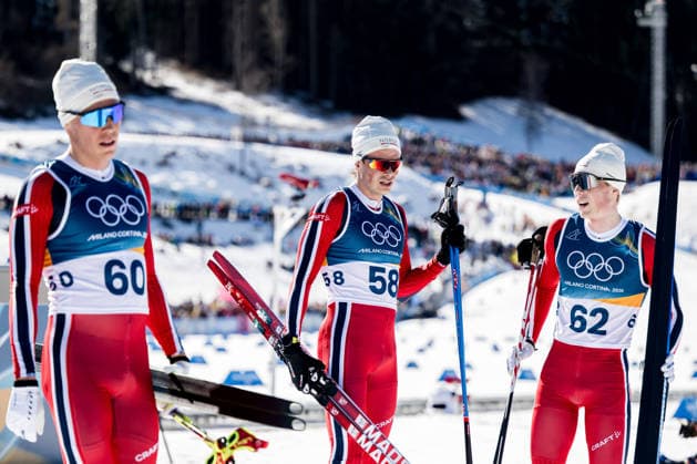 260213 Martin Lowstroem Nyenget, Harald ostberg Amundsen and Einar Hedegart of Norway after competing in the men s 10km free technique individual start cross-country skiing race during day 7 of the 2026 Winter Olympics on February 13, 2026 in Val di Fiemme. Photo: Maxim Thore BILDBYRAN kod MT MT0976 skidor cross-country skiing langrenn Olympic Games, Olympische Spiele, Olympia, OS olympics winter olympics os ol olympiska spel vinter-os olympiske leker milano cortina 2026 milan cortina 2026 milano cortina 2026 olympic games milano cortina 2026 winter olympic games milano cortina-os milano cortina-ol vinter-ol 7 bbeng intervallstart depp norge *** 260213 Martin Lowstroem Nyenget, Harald ostberg Amundsen and Einar Hedegart of Norway after competing in the men s 10km free technique individual start cross country skiing race during day 7 of the 2026 Winter Olympics on February 13, 2026 in Val di Fiemme Photo Maxim Thore BILDBYRAN kod MT MT0976 skidor cross country skiing langrenn olympic games olympics winter olympics os ol olympiska spel vinter os olympiske leker milano cortina 2026 milan cortina 2026 milano cortina 2026 olympic games milano cortina 2026 winter olympic games milano cortina os milano cortina ol vinter ol 7 bbeng intervallstart depp norge  Copyright: MAXIMxTHORE BB260213MT069