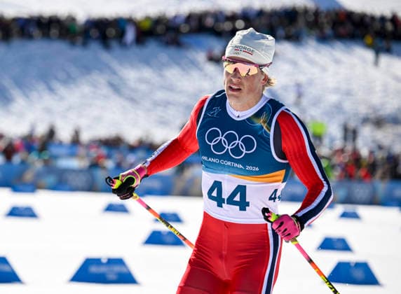 LKS 20260213 Gold-medalist Johannes Hösflot Kläbo at finish of the men s Cross-Country Skiing 10km Interval Freestyle event at the Milano Cortina Winter Olympics at the Tesero Cross Country Skiing Stadium on February 13, 2026. - MARKKU ULANDER Tesero Italy EjJgMXB_WNY  Copyright: xMarkkuxUlanderx EjJgMXB_WNY