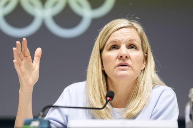 Milan Cortina Olympics: IOC president International Olympic Committee President Kirsty Coventry holds a press conference, PK, Pressekonferenz at the main press center of the Milan Cortina Olympics in Milan on Feb. 13, 2026.  A14AA0005278111P