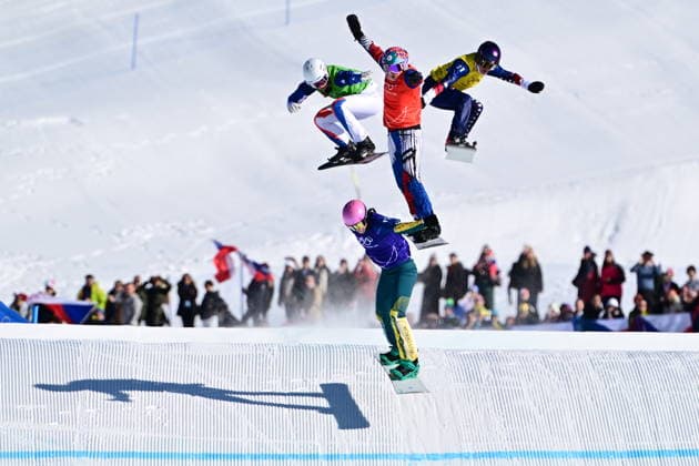 XXV Winter Olympic Games, Olympische Spiele, Olympia, OS in Livigno, Italy, on February 13, 2026. Snowboard Women s Snowboard Cross, Semifinals. L-R Julia Nirani-Pereira of France, Josie Baff of Australia, Eva Adamczykova of Czech Republic and Faye Thelen of USA. (CTKxPhoto DavidxTanecek) CTKPhotoP2026021305920  CTKPhotoP2026021305920