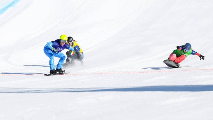 OLYMPICS - Winter Olympic Games, Olympische Spiele, Olympia, OS Milano Cortina 2026 LIVIGNO,ITALY,13.FEB.26 - OLYMPICS, SNOWBOARD - Winter Olympic Games Milano Cortina 2026, Snowboard Cross, women, final. Image shows Michela Moioli (ITA), Pia Zerkhold (AUT) and Noemie Wiedmer (SUI).  GEPAxpictures xHaraldxSteiner