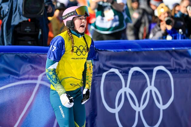 OLYMPICS - Winter Olympic Games, Olympische Spiele, Olympia, OS Milano Cortina 2026 LIVIGNO,ITALY,13.FEB.26 - OLYMPICS, SNOWBOARD - Winter Olympic Games Milano Cortina 2026, Snowboard Cross, women, final. Image shows the rejoicing of Josie Baff (AUS).  GEPAxpictures xWolfgangxGrebien