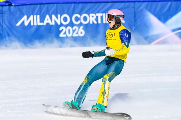 OLYMPICS - Winter Olympic Games, Olympische Spiele, Olympia, OS Milano Cortina 2026 LIVIGNO,ITALY,13.FEB.26 - OLYMPICS, SNOWBOARD - Winter Olympic Games Milano Cortina 2026, Snowboard Cross, women, final. Image shows the rejoicing of Josie Baff (AUS).  GEPAxpictures xWolfgangxGrebien