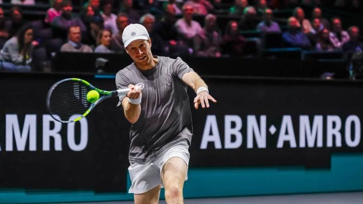 Botic van de Zandschulp in action against Alex de Minaur ABN AMRO Open, Day 5, Day Five, ABN AMRO Open, Rotterdam Ahoy, February 13, 2026, Rotterdam, Netherlands.