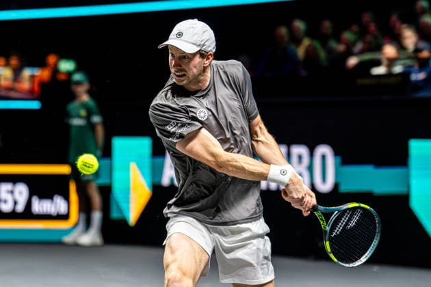 2026-02-13 ABN AMRO Open - Day Five ROTTERDAM, NETHERLANDS - FEBRUARY 13: Botic van de Zandschulp competing during Day Five of the ABN AMRO Open at Rotterdam Ahoy on February 13, 2026 in Rotterdam, Netherlands. (Photo by Gabriel Calvino Alonso BSR Agency) Rotterdam Netherlands Content not available for redistribution in The Netherlands directly or indirectly through any third parties. Copyright: xBSRxAgencyx