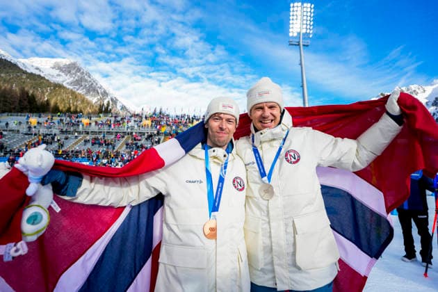 Winter Olympics in Milan Cortina 2026 Anterselva, Italy 20260213. Vetle Sjaastad Christiansen from Norway and Sturla Holm Laegreid from Norway with the silver and bronze medals after the men s 10 km sprint in biathlon during the Winter Olympics in Milano Cortina 2026. Photo: Heiko Junge NTB Anterselva Italy EDITORIAL USE ONLY. RESTRICTED USE FOR BETTING COMPANIES Ref:_SPOFdDKF8I9VnE.jpg *** Winter Olympics in Milan Cortina 2026 Anterselva, Italy 20260213 Vetle Sjaastad Christiansen from Norway and Sturla Holm Laegreid from Norway with the silver and bronze medals after the men s 10 km sprint in biathlon during the Winter Olympics in Milano Cortina 2026 Photo Heiko Junge NTB Anterselva Italy EDITORIAL USE ONLY RESTRICTED USE FOR BETTING COMPANIES  Copyright: xHeikoxJungex xNTBx