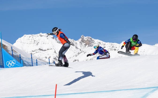 OLYMPICS - Winter Olympic Games, Olympische Spiele, Olympia, OS Milano Cortina 2026 LIVIGNO,ITALY,13.FEB.26 - OLYMPICS, SNOWBOARD - Winter Olympic Games Milano Cortina 2026, Snowboard Cross, women, final. Image shows Pia Zerkhold (AUT), Noemie Wiedmer (SUI) and Jana Fischer (GER).  GEPAxpictures xHaraldxSteiner