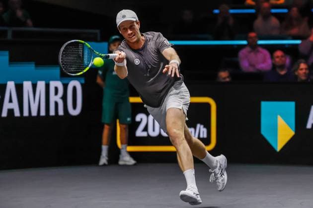 Botic van de Zandschulp in action against Alex de Minaur ABN AMRO Open, Day 5, Day Five, ABN AMRO Open, Rotterdam Ahoy, February 13, 2026, Rotterdam, Netherlands.