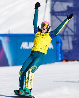 OLYMPICS - Winter Olympic Games, Olympische Spiele, Olympia, OS Milano Cortina 2026 LIVIGNO,ITALY,13.FEB.26 - OLYMPICS, SNOWBOARD - Winter Olympic Games Milano Cortina 2026, Snowboard Cross, women, final. Image shows the rejoicing of Josie Baff (AUS).  GEPAxpictures xHaraldxSteiner