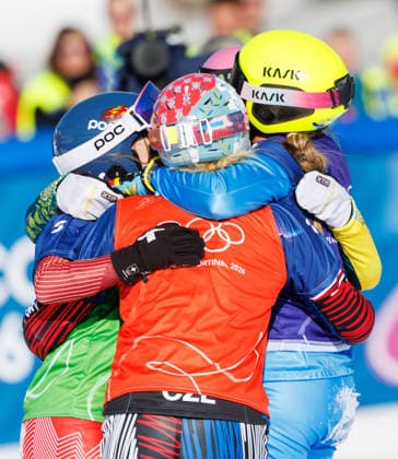 OLYMPICS - Winter Olympic Games, Olympische Spiele, Olympia, OS Milano Cortina 2026 LIVIGNO,ITALY,13.FEB.26 - OLYMPICS, SNOWBOARD - Winter Olympic Games Milano Cortina 2026, Snowboard Cross, women, final. Image shows Noemie Wiedmer (SUI), Josie Baff (AUS) and Michela Moioli (ITA).  GEPAxpictures xHaraldxSteiner