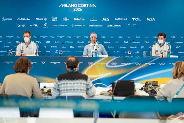 Winter Olympics in Milan Cortina 2026 Anterselva, Italy 20260213. Silver medalist Vetle Sjaastad Christiansen, gold medalist Quentin Fillon Maillet from France and bronze medalist Sturla Holm Laegreid during the press conference, PK, Pressekonferenz after the men s 10 km sprint in biathlon at the Winter Olympics in Milan Cortina 2026. The Norwegian athletes choose to wear face masks to avoid infection. Photo: Heiko Junge NTB Anterselva Italy EDITORIAL USE ONLY. RESTRICTED USE FOR BETTING COMPANIES Ref:_SPOmAj081eI7Eg.jpg *** Winter Olympics in Milan Cortina 2026 Anterselva, Italy 20260213 Silver medalist Vetle Sjaastad Christiansen, gold medalist Quentin Fillon Maillet from France and bronze medalist Sturla Holm Laegreid during the press conference after the men s 10 km sprint in biathlon at the Winter Olympics in Milan Cortina 2026 The Norwegian athletes choose to wear face masks to avoid infection Photo Heiko Junge NTB Anterselva Italy EDITORIAL USE ONLY RESTRICTED USE FOR BETTING COMPANIES  Copyright: xHeikoxJungex xNTBx