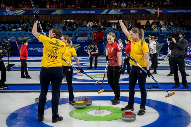 260213 Agnes Knochenhauer, Sofia Scharback and Sara McManus of Sweden celebrate in a women s round robin curling match between Denmark and Sweden during day 7 of the 2026 Winter Olympics on February 13, 2026 in Cortina. Photo: Joel Marklund BILDBYRAN kod JM JM0791 bbeng curling Olympic Games, Olympische Spiele, Olympia, OS olympics winter olympics os ol olympiska spel vinter-os olympiske leker milano cortina 2026 milan cortina 2026 milano cortina 2026 olympic games milano cortina 2026 winter olympic games milano cortina-os milano cortina-ol vinter-ol dam sverige danmark jubel *** 260213 Agnes Knochenhauer, Sofia Scharback and Sara McManus of Sweden celebrate in a women s round robin curling match between Denmark and Sweden during day 7 of the 2026 Winter Olympics on February 13, 2026 in Cortina Photo Joel Marklund BILDBYRAN kod JM JM0791 bbeng curling olympic games olympics winter olympics os ol olympiska spel vinter os olympiske leker milano cortina 2026 milan cortina 2026 milano cortina 2026 olympic games milano cortina 2026 winter olympic games milano cortina os milano cortina ol vinter ol dam sverige danmark jubel  Copyright: JOELxMARKLUND BB260213JM084