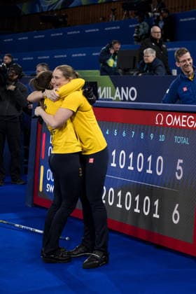 260213 Anna Hasselborg and Sara McManus of Sweden celebrate after competing in a women s round robin curling match between Denmark and Sweden during day 7 of the 2026 Winter Olympics on February 13, 2026 in Cortina. Photo: Joel Marklund BILDBYRAN kod JM JM0791 bbeng curling Olympic Games, Olympische Spiele, Olympia, OS olympics winter olympics os ol olympiska spel vinter-os olympiske leker milano cortina 2026 milan cortina 2026 milano cortina 2026 olympic games milano cortina 2026 winter olympic games milano cortina-os milano cortina-ol vinter-ol dam sverige danmark jubel *** 260213 Anna Hasselborg and Sara McManus of Sweden celebrate after competing in a women s round robin curling match between Denmark and Sweden during day 7 of the 2026 Winter Olympics on February 13, 2026 in Cortina Photo Joel Marklund BILDBYRAN kod JM JM0791 bbeng curling olympic games olympics winter olympics os ol olympiska spel vinter os olympiske leker milano cortina 2026 milan cortina 2026 milano cortina 2026 olympic games milano cortina 2026 winter olympic games milano cortina os milano cortina ol vinter ol dam sverige danmark jubel  Copyright: JOELxMARKLUND BB260213JM088