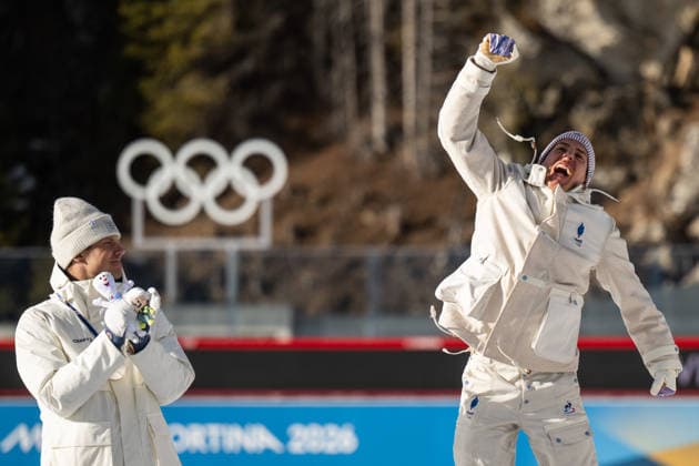 260213 Silver medalist Vetle Sjastad Christiansen of Norway and gold medalist Quentin Fillon Maillet of France celebrate on the podium for men s biathlon 10 km sprint during day 7 of the 2026 Winter Olympics on February 13, 2026 in Anterselva. Photo: Mathias Bergeld BILDBYRAN kod MB MB1325 skidskytte biathlon skiskyting Olympic Games, Olympische Spiele, Olympia, OS olympics winter olympics os ol olympiska spel vinter-os olympiske leker milano cortina 2026 milan cortina 2026 milano cortina 2026 olympic games milano cortina 2026 winter olympic games milano cortina-os milano cortina-ol vinter-ol 7 bbeng sprint jubel norge norway *** 260213 Silver medalist Vetle Sjastad Christiansen of Norway and gold medalist Quentin Fillon Maillet of France celebrate on the podium for men s biathlon 10 km sprint during day 7 of the 2026 Winter Olympics on February 13, 2026 in Anterselva Photo Mathias Bergeld BILDBYRAN code MB MB1325 biathlon biathlon olympic games olympics olympics winter olympics os ol olympiska spel vinter os olympiske leker milano cortina 2026 milan cortina 2026 milano cortina 2026 olympic games milano cortina 2026 winter olympic games milano cortina os milano cortina ol vinter ol 7 bbeng sprint jubel norge norway  Copyright: MATHIASxBERGELD BB260213MB062