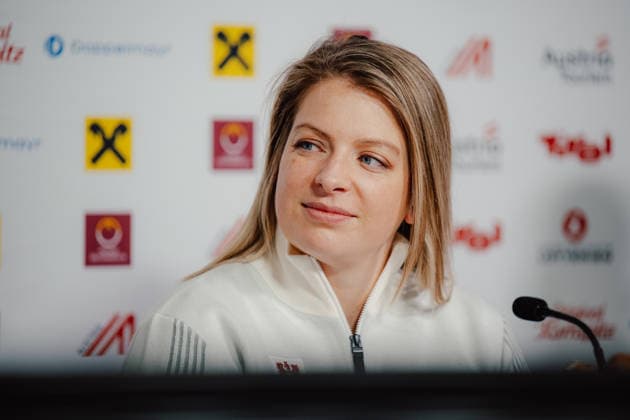 OLYMPICS - Winter Olympic Games, Olympische Spiele, Olympia, OS Milano Cortina 2026 CORTINA D AMPEZZO,ITALY,13.FEB.26 - OLYMPICS, BOBSLEIGH - Winter Olympic Games Milano Cortina 2026, monobob women, 2-man, press conference, PK, Pressekonferenz OEBSV, Austria House. Image shows Katrin Beierl (AUT) during an interview.  GEPAxpictures xAlexanderxSolc