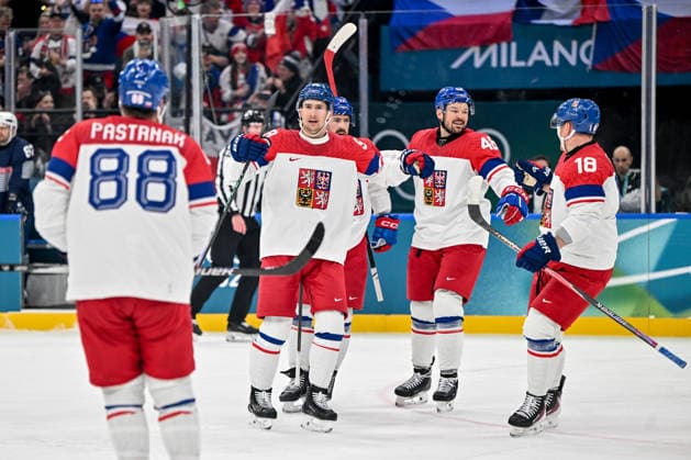 MILAN, ITALY - FEBRUARY 13: Martin Necas of Czechia L) celebrate his goal with Tomas Hertl of Czechia and Ondrej Palat of Czechia R) during the Men™s Prelim Round match between France and Czech Republic on day seven of the Milano Cortina 2026 Winter Olympic Games, Olympische Spiele, Olympia, OS at Milano Santagiulia IHO Arena on February 13, 2026 in Milan, Italy. Milan Milano Santagiulia IHO Arena Italy *** MILAN, ITALY FEBRUARY 13 Martin Necas of Czechia L celebrate his goal with Tomas Hertl of Czechia and Ondrej Palat of Czechia R during the Men™s Prelim Round match between France and Czech Republic on day seven of the Milano Cortina 2026 Winter Olympic games at Milano Santagiulia IHO Arena on February 13, 2026 in Milan, Italy Milan Milano Santagiulia IHO Arena Italy Copyright: xJustPictures.ch AndreaxBrancax jp-en-EuSpIm-AB-AAB_362213022026