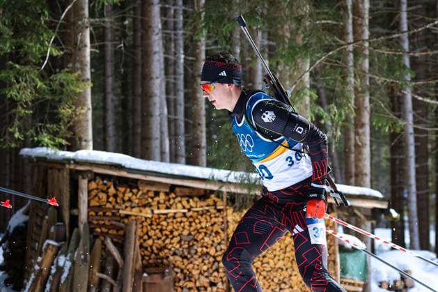 Antholz, Italien 13. Februar 2026: Biathlon Sprint Männer 10 km - Olympia 2026 Im Bild: Justus Strelow (GER) Anterselva Biathlon Arena *** Antholz, Italy 13 February 2026 Biathlon Sprint Men 10 km Olympia 2026 In the picture Justus Strelow GER Anterselva Biathlon Arena Copyright: xFotostandx xHettichx