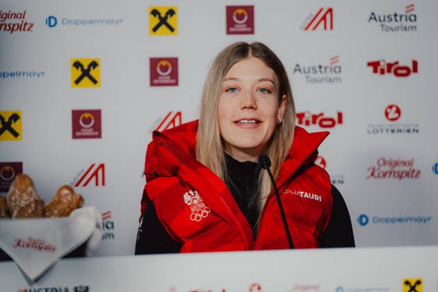 OLYMPICS - Winter Olympic Games, Olympische Spiele, Olympia, OS Milano Cortina 2026 CORTINA D AMPEZZO,ITALY,13.FEB.26 - OLYMPICS, ALPINE SKIING - Winter Olympic Games Milano Cortina 2026, giant slalom, women, press conference, PK, Pressekonferenz Ski Austria, Austria House. Image shows Lisa Hoerhager (AUT) during an interview.  GEPAxpictures xAlexanderxSolc
