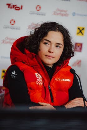 OLYMPICS - Winter Olympic Games, Olympische Spiele, Olympia, OS Milano Cortina 2026 CORTINA D AMPEZZO,ITALY,13.FEB.26 - OLYMPICS, ALPINE SKIING - Winter Olympic Games Milano Cortina 2026, giant slalom, women, press conference, PK, Pressekonferenz Ski Austria, Austria House. Image shows Julia Scheib (AUT) during an interview.  GEPAxpictures xAlexanderxSolc