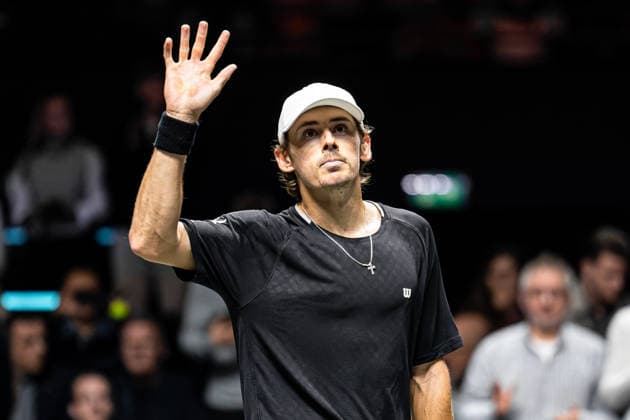2026-02-13 ABN AMRO Open - Day Five ROTTERDAM, NETHERLANDS - FEBRUARY 13: Alex de Minaur celebrates the win during Day Five of the ABN AMRO Open at Rotterdam Ahoy on February 13, 2026 in Rotterdam, Netherlands. (Photo by Gabriel Calvino Alonso BSR Agency) Rotterdam Netherlands Content not available for redistribution in The Netherlands directly or indirectly through any third parties. Copyright: xBSRxAgencyx