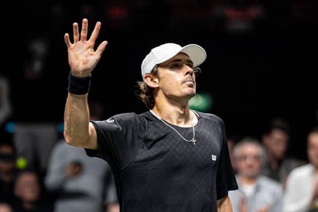 2026-02-13 ABN AMRO Open - Day Five ROTTERDAM, NETHERLANDS - FEBRUARY 13: Alex de Minaur celebrates the win during Day Five of the ABN AMRO Open at Rotterdam Ahoy on February 13, 2026 in Rotterdam, Netherlands. (Photo by Gabriel Calvino Alonso BSR Agency) Rotterdam Netherlands Content not available for redistribution in The Netherlands directly or indirectly through any third parties. Copyright: xBSRxAgencyx