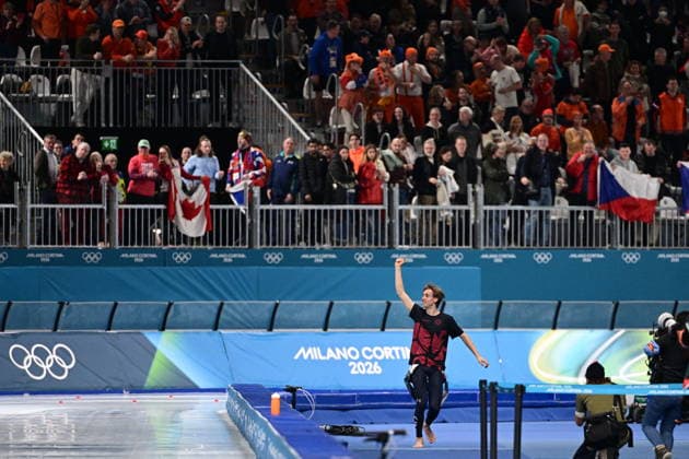 XXV Winter Olympic Games, Olympische Spiele, Olympia, OS in Milan, Italy, on February 13, 2026. Speed skating, Eisschnelllauf Men s 10000m. Metodej Jilek from Czech Republic celebrates victory. (CTKxPhoto MichalxKamaryt) CTKPhotoP2026021308719  CTKPhotoP2026021308719
