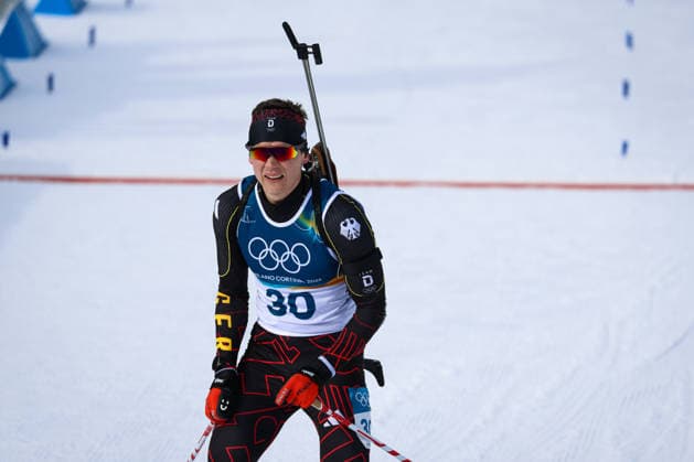 Antholz, Italien 13. Februar 2026: Biathlon Sprint Männer 10 km - Olympia 2026 Im Bild: Justus Strelow (GER) im Zielbereich. Anterselva Biathlon Arena *** Antholz, Italy 13 February 2026 Biathlon Sprint Men 10 km Olympia 2026 In the picture Justus Strelow GER in the finish area Anterselva Biathlon Arena Copyright: xFotostandx xHettichx